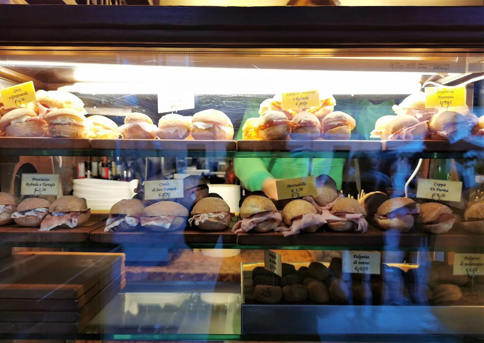 The display case of cicchetti of the day at Al Mercà, Rialto